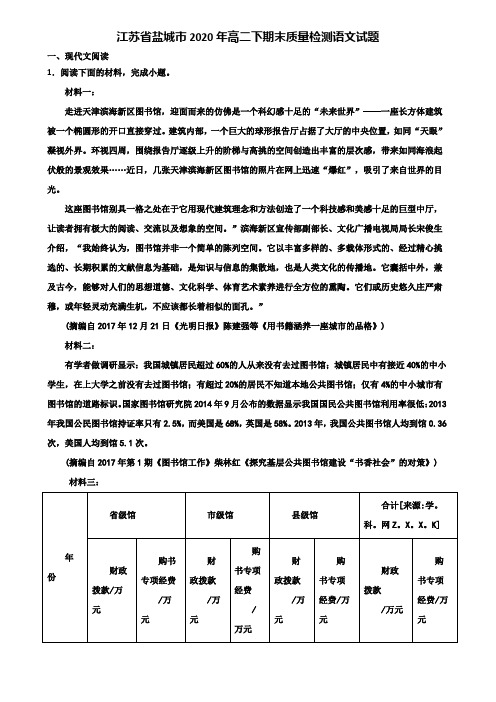 江苏省盐城市2020年高二下期末质量检测语文试题含解析