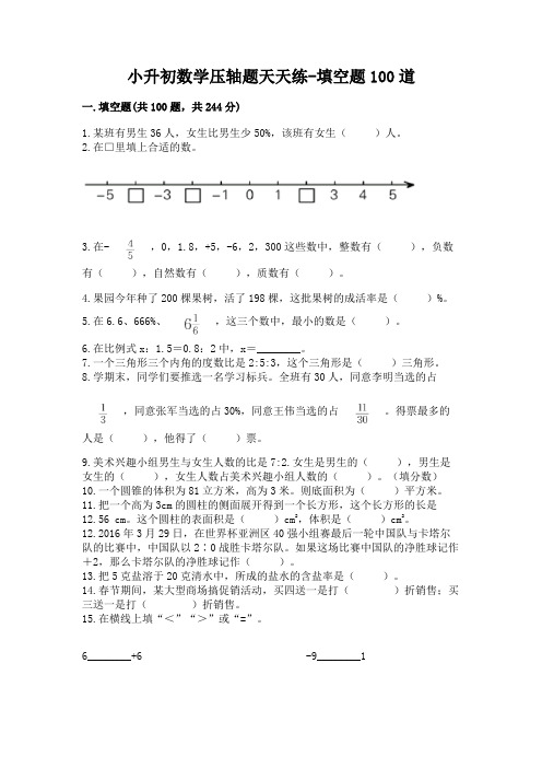 小升初数学压轴题天天练-填空题100道附精品答案