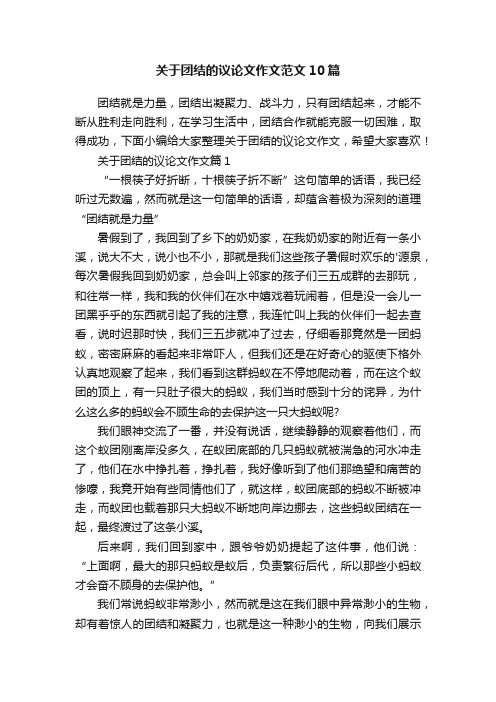 关于团结的议论文作文范文10篇