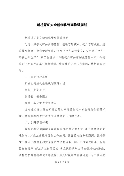 新桥煤矿安全精细化管理推进规划