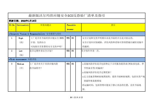 最新版沃尔玛供应链安全SCS反恐验厂清单及指引