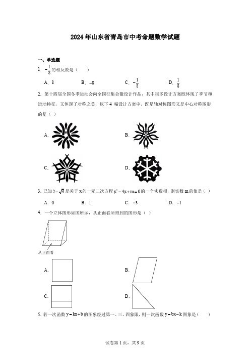 2024年山东省青岛市中考命题数学试题