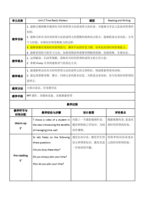 英语基础模块2 学生用书教案B2U2P2 Reading and writing (1)