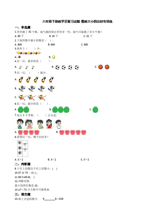 六年级下册数学总复习试题-整数大小的比较专项练   通用版 (含答案)