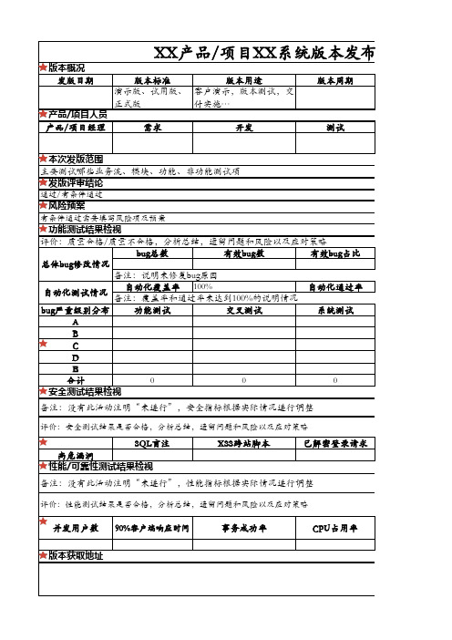 项目发版报告模板