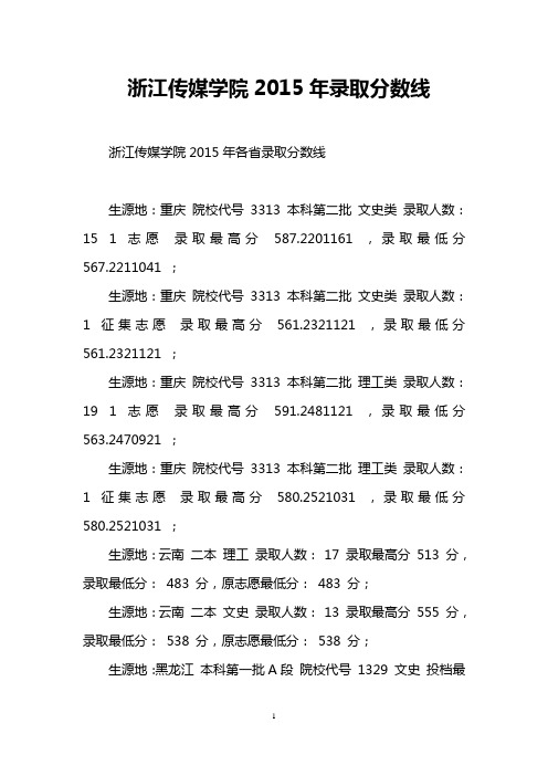 浙江传媒学院2015年录取分数线