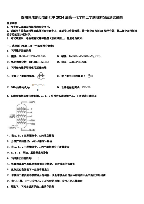 四川省成都市成都七中2024届高一化学第二学期期末综合测试试题含解析