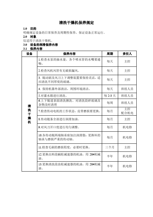 清洗干燥机保养规定