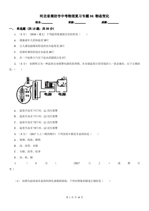 河北省廊坊市中考物理复习专题04 物态变化