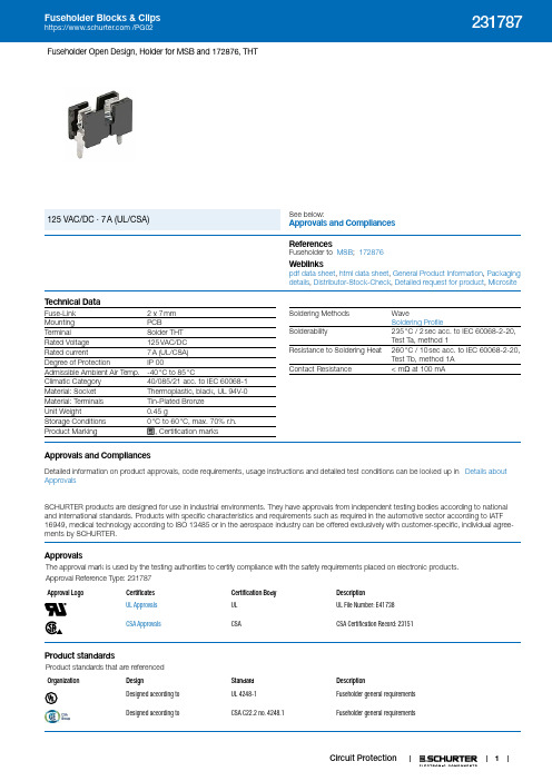 Schurter PG02熔断器保护熔断器块与夹子说明书