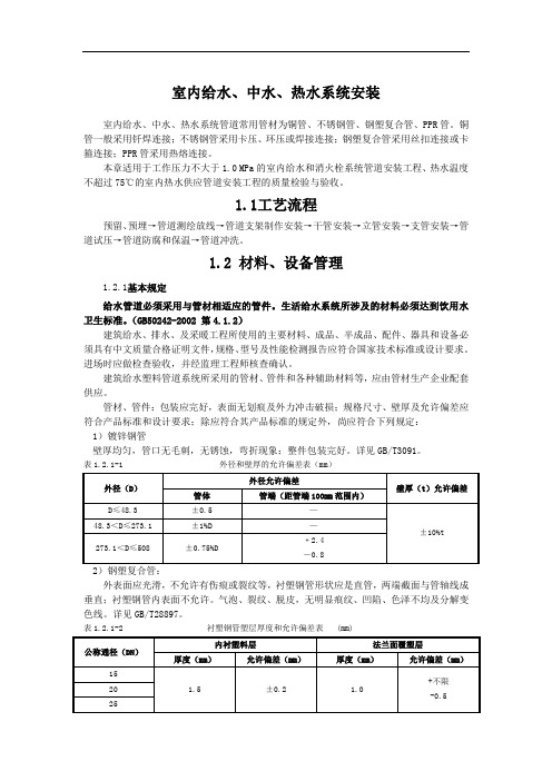 室内给水、中水、热水系统安装