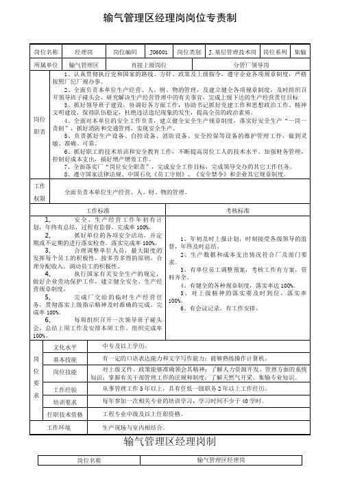 输气管理区岗位专责制汇编