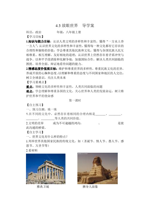 政治八年级4.3放眼世界导学案