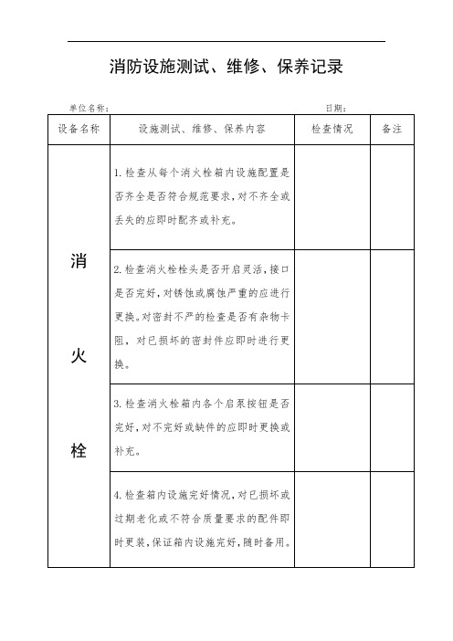 消防设施测试、维修、保养记录表