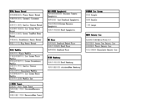 菜单中英文对照