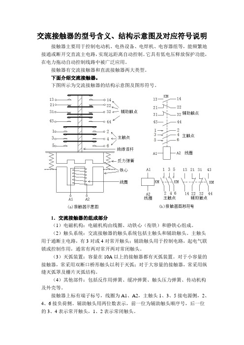 交流接触器的型号含义、结构示意图及对应符号说明