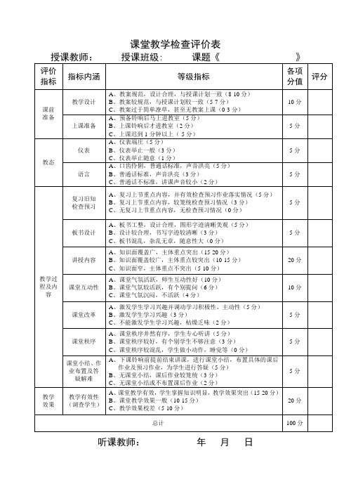 课堂教学检查评价表