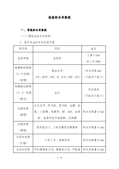 检验标本采集规范标准