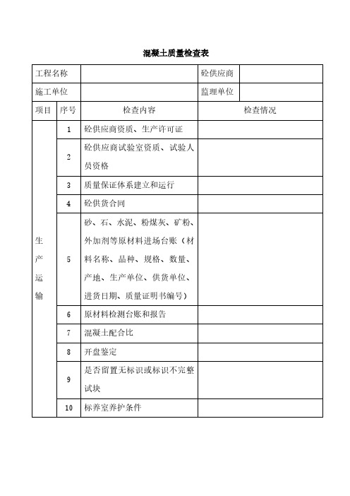 混凝土质量检查表