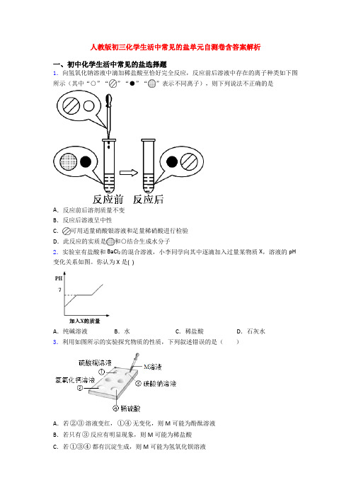 人教版初三化学生活中常见的盐单元自测卷含答案解析