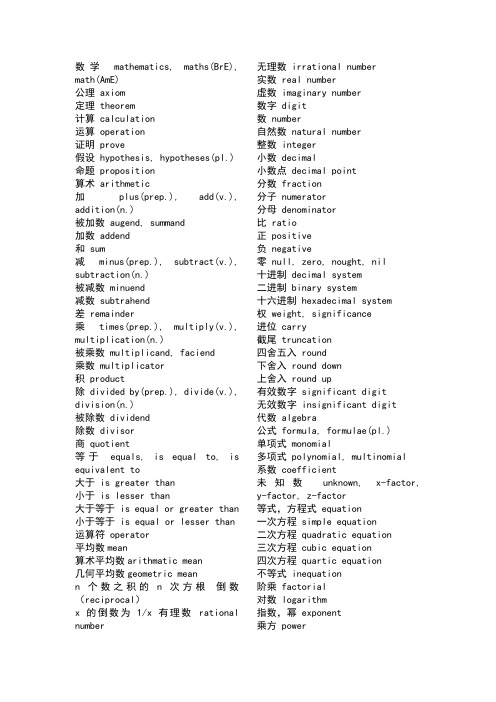 数学名词英文
