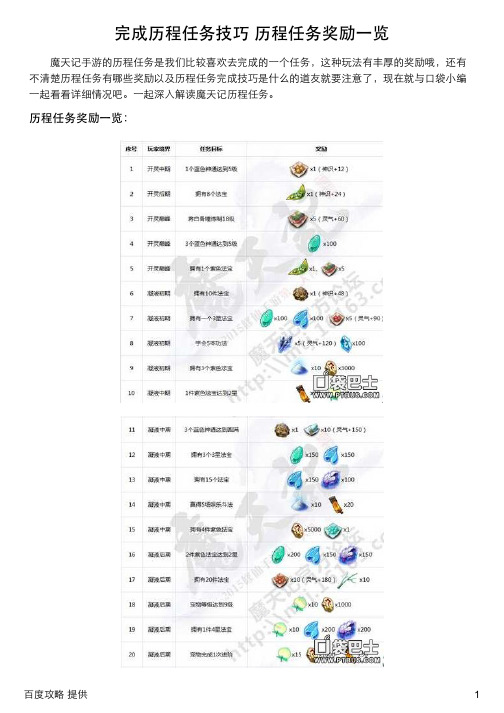 完成历程任务技巧 历程任务奖励一览