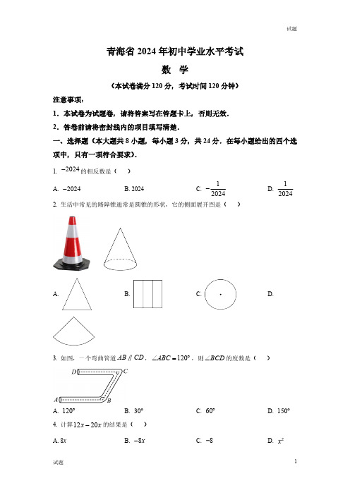 2024年青海省中考数学真题卷及答案解析