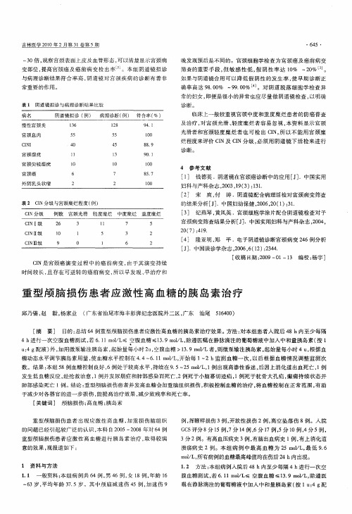 重型颅脑损伤患者应激性高血糖的胰岛素治疗