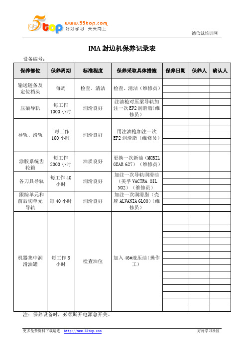 IMA封边机保养记录表