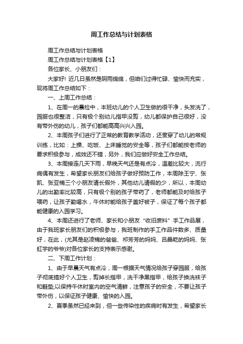 周工作总结与计划表格