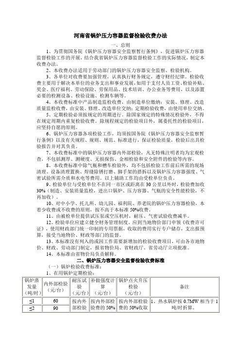 河南省锅炉压力容器监督检验收费办法