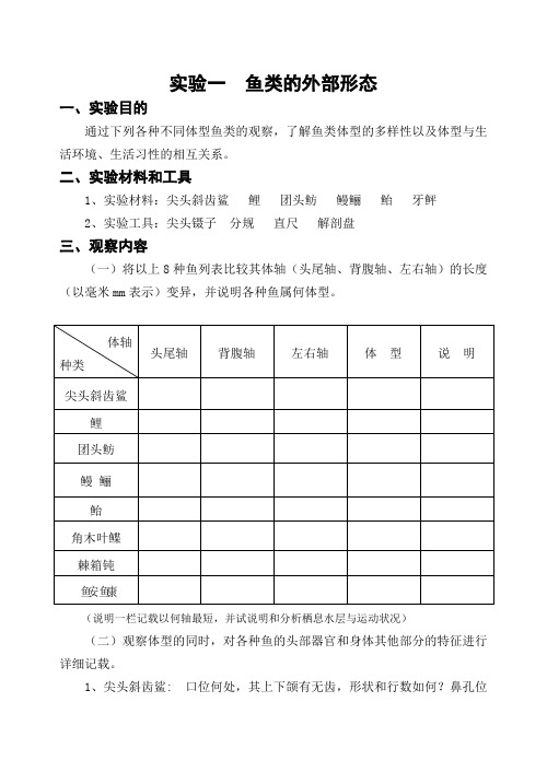 01-实验一-鱼类的外部形态-鱼类学实验