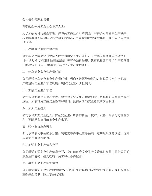 公司安全管理承诺书