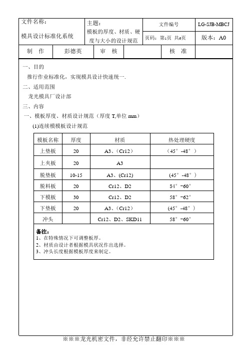 模板的厚度、材质、硬度与大小的设计规范