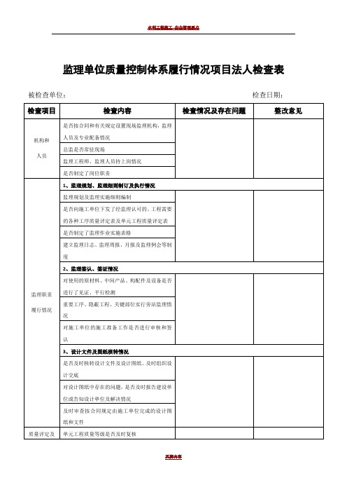 水利工程施工、监理单位质量控制体系项目法人检查表