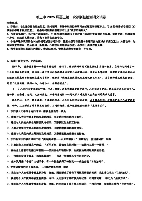 哈三中2025届高三第二次诊断性检测语文试卷含解析