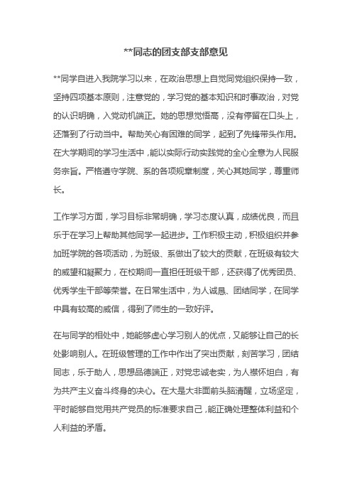 同志的团支部支部意见