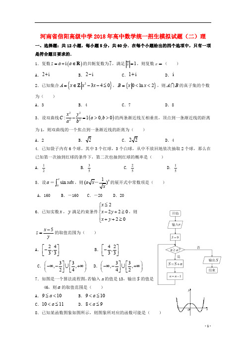 河南省信阳高级中学2018年高中数学统一招生模拟试题(二)理