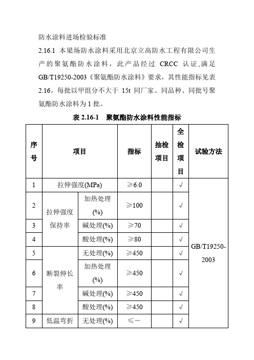 防水涂料进场检验标准