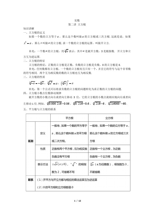 人教版七年级下册 第六章 实数 第二讲 立方根 讲义(解析版)