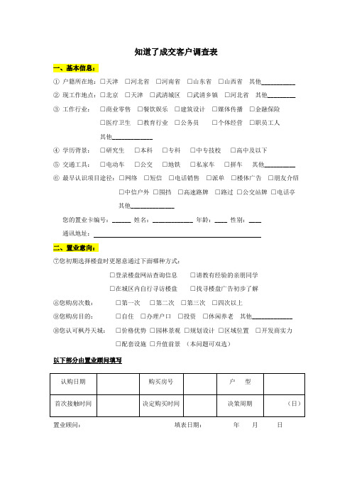 房地产成交客户调查问卷(全面版本)