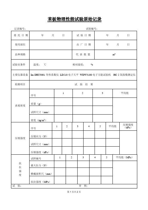 实验室用苯板氧指数原始记录