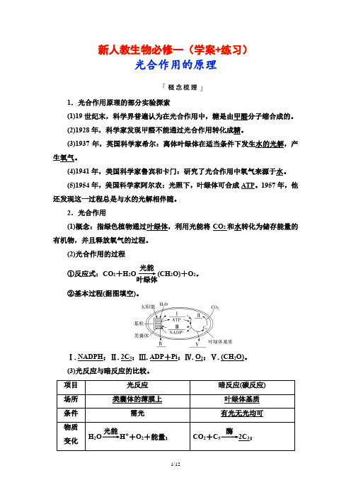 新人教生物必修一(学案+练习)光合作用的原理