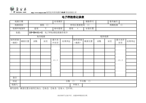 电子秤校准记录表