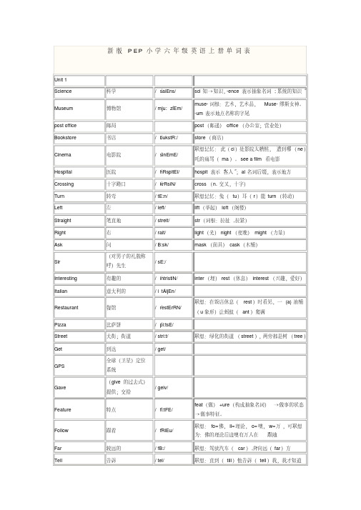 新版PEP小学六年级英语上册单词表