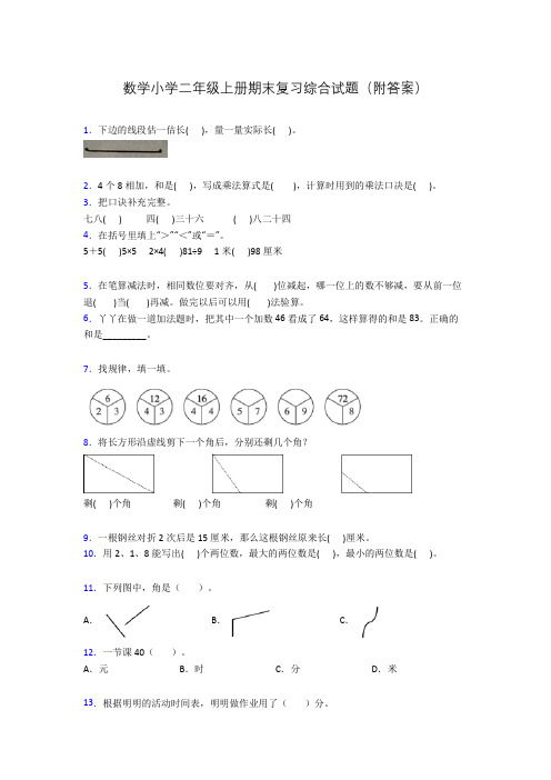 数学小学二年级上册期末复习综合试题(附答案)