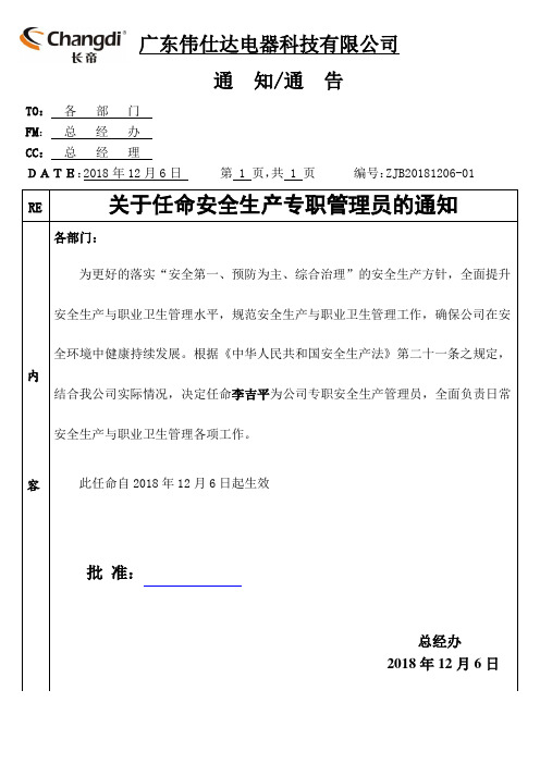 关于安全管理员任命通知