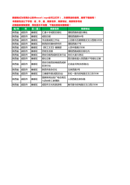 2020新版陕西省咸阳市秦都区出版工商企业公司商家名录名单黄页联系电话号码地址大全13家