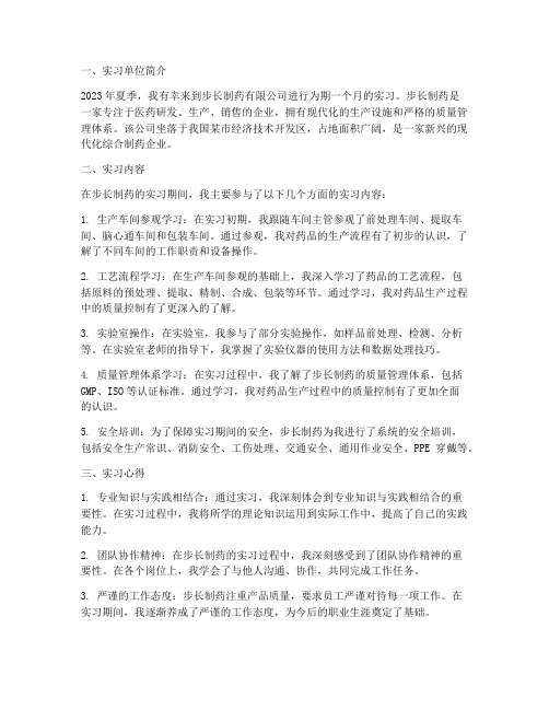 步长制药实习报告