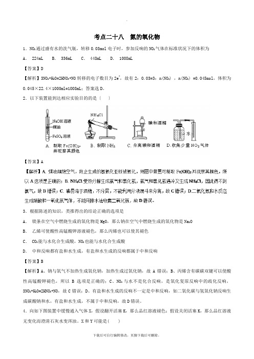 2021年高考化学考点28氮的氧化物必刷题